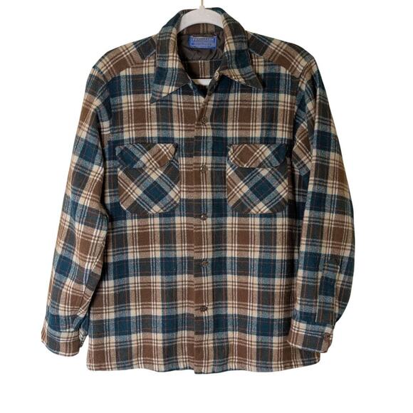Vintage Pendleton Board Shirt Men's M Blue Label Plaid Loop Collar Made In USA - Picture 1 of 7